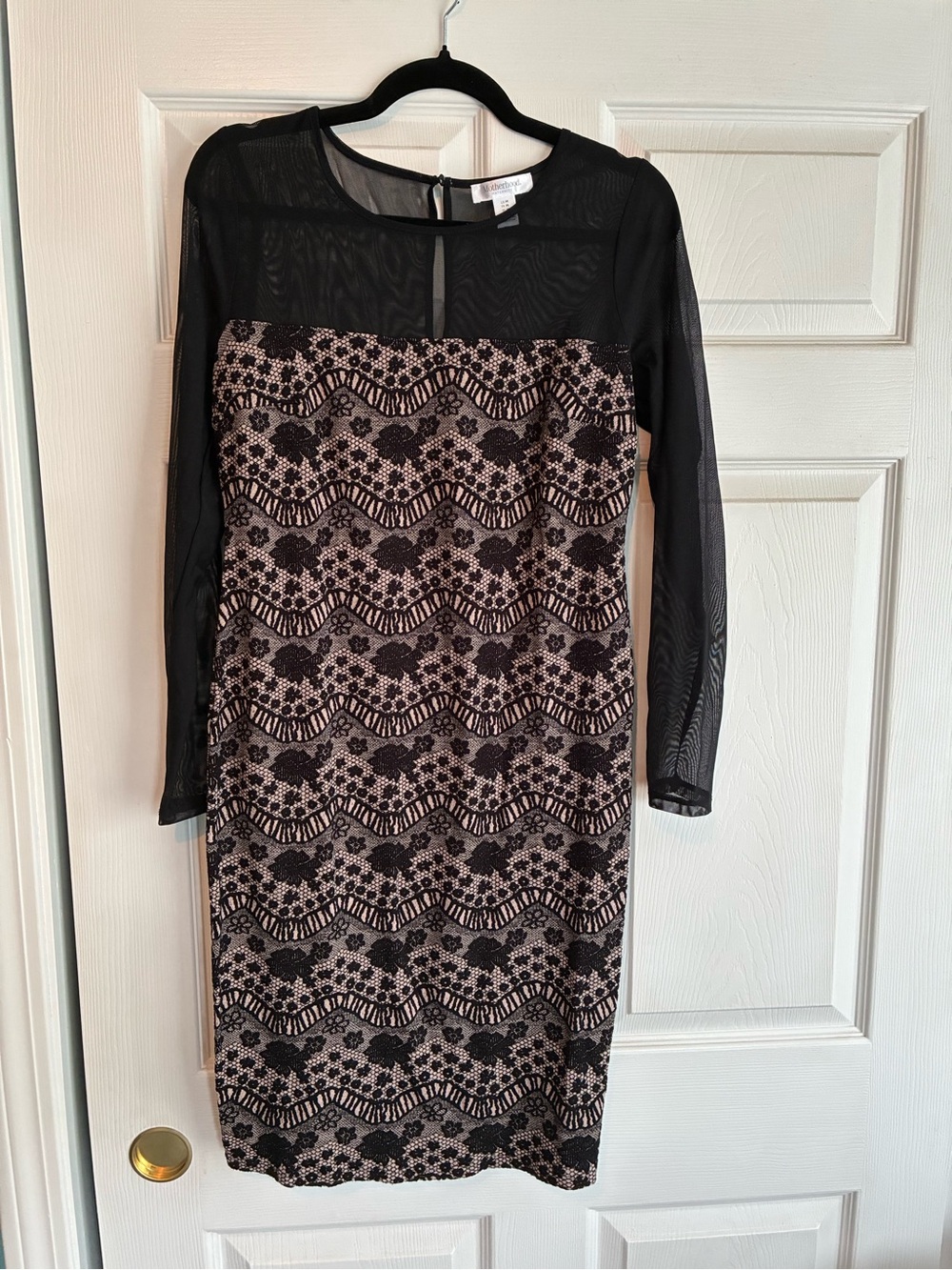 Black Mesh & Nude Lace Sheath Maternity Dress